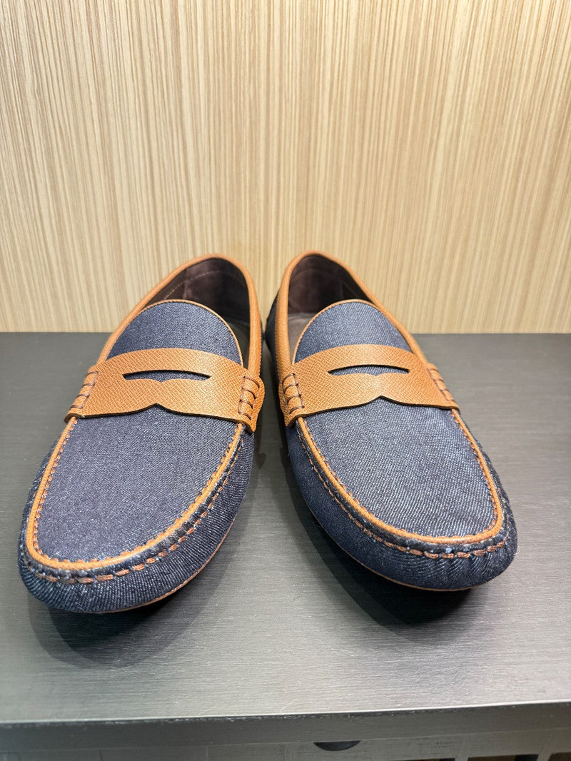 Louis Vuitton Men's Denim & Leather Driver Moccasins Navy/Brown Size US 10|259