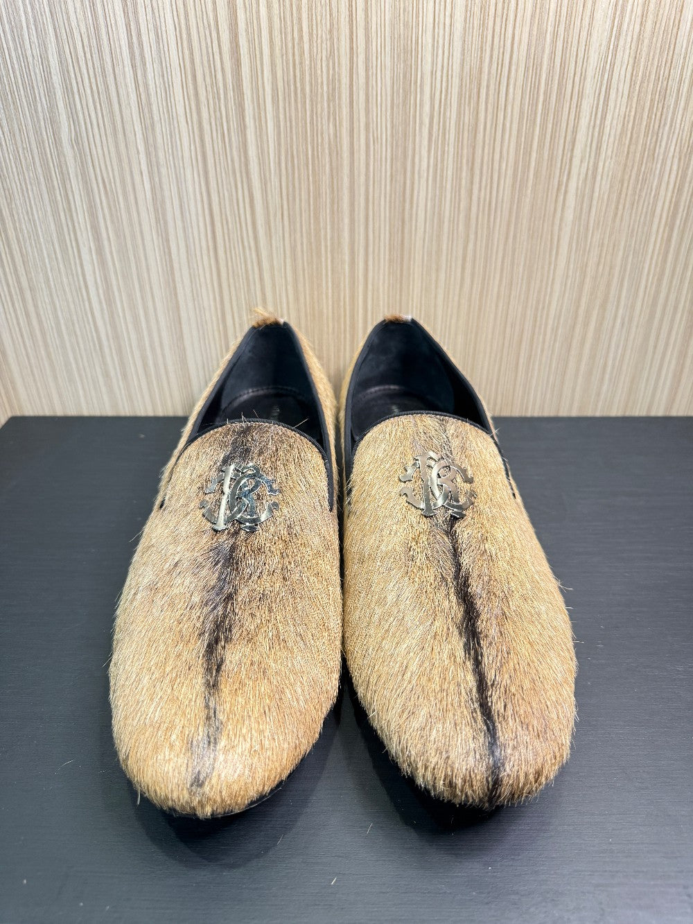 Roberto Cavalli Hair-On Goatskin Smoking Slippers Loafers Size EU 44|274