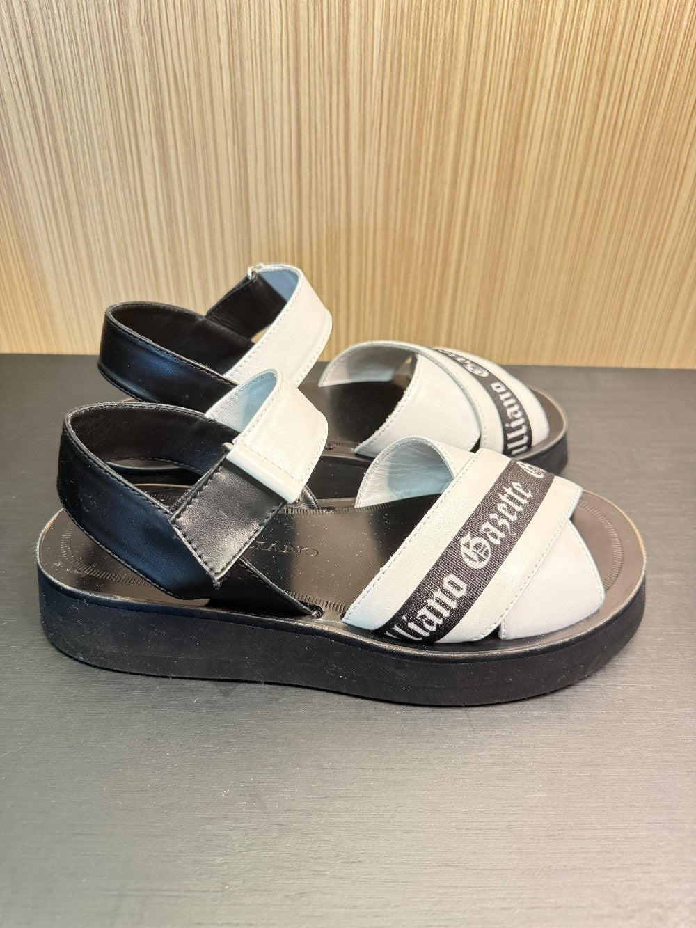 John Galliano Gazette Leather Platform Sandals White/Black Size EU 35|237