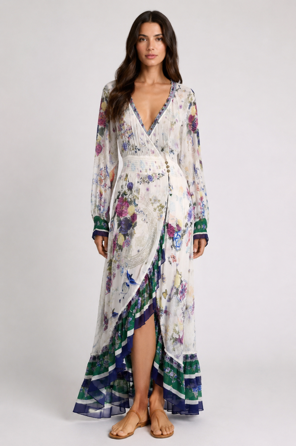 CAMILLA Embellished 100% Silk Printed Maxi Dress – Size S|571