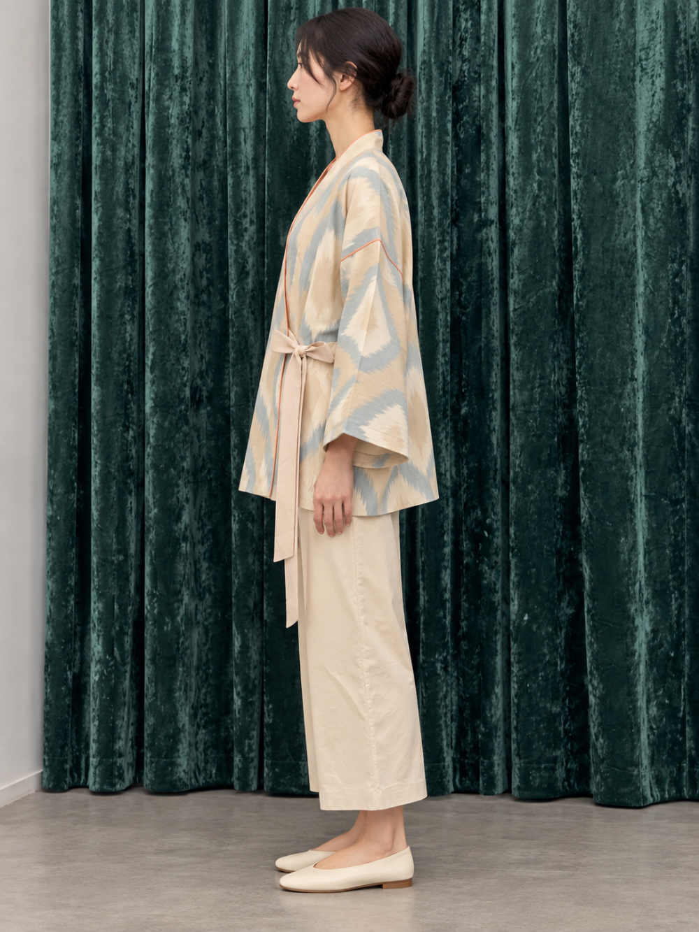 Lazy Mouse Ikat Wrap Kimono & Cropped Pants Set – M|984