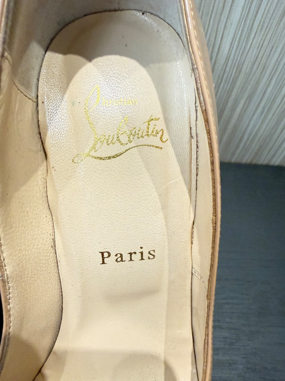 Christian Louboutin Lady Peep 150 Nude Patent Leather Platform Pumps|24