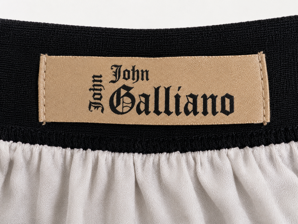 John Galliano Black & White Silk-Blend Logo Waist Mini Skirt – Size 12|584