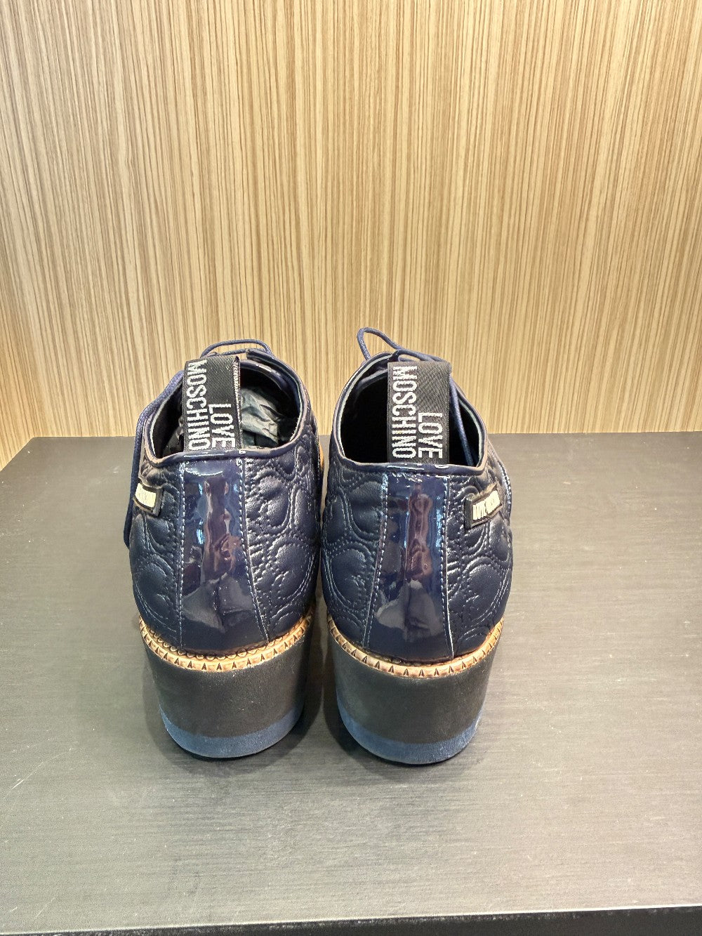 Love Moschino Quilted Platform Oxford Shoes Navy Size EU 39|313