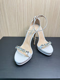 Casadei White Leather Crystal Embellished Platform Sandals Size 39|168