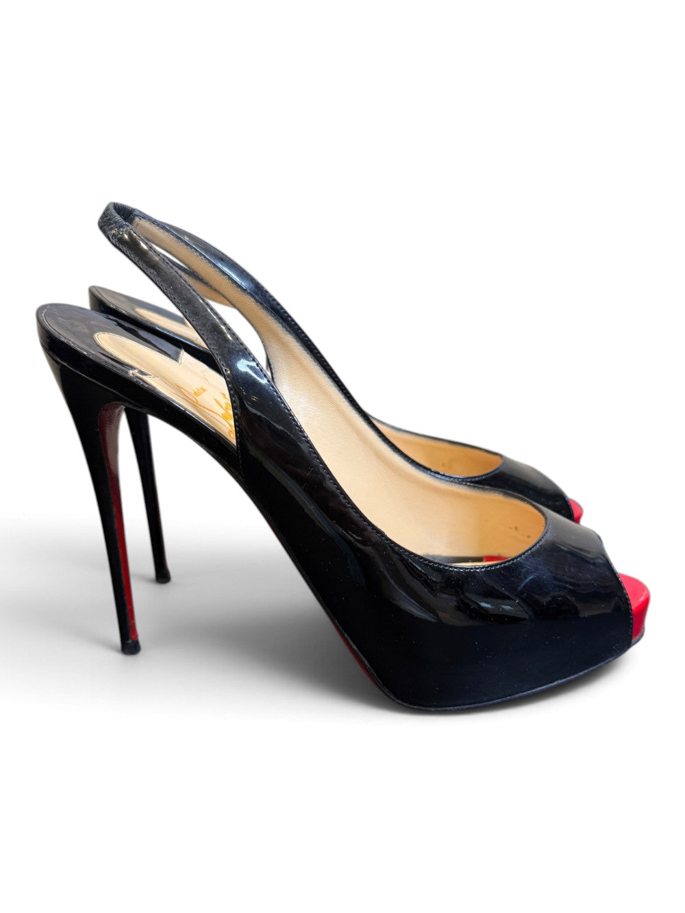 Christian Louboutin Black Patent Leather Peep-Toe Platform Slingback Pumps – US 9.5 (EU 39.5)|1087