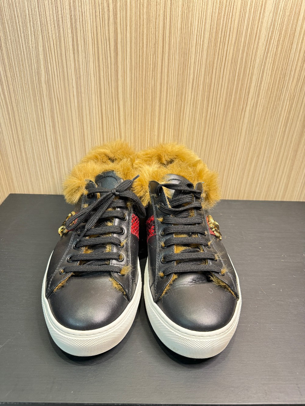 Roberto Cavalli RC100 C Leather Sneakers with Dyed Fur Trim Size EU 43.5|280