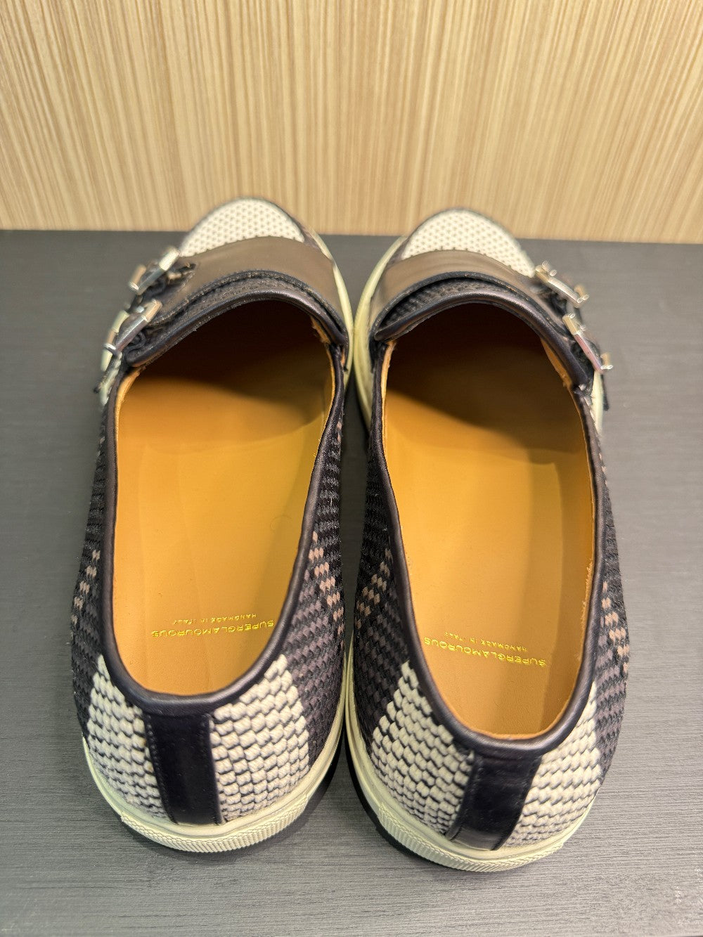 Superglamourous Men's Woven Leather Double Monk Loafers & Matching Belt Set|87
