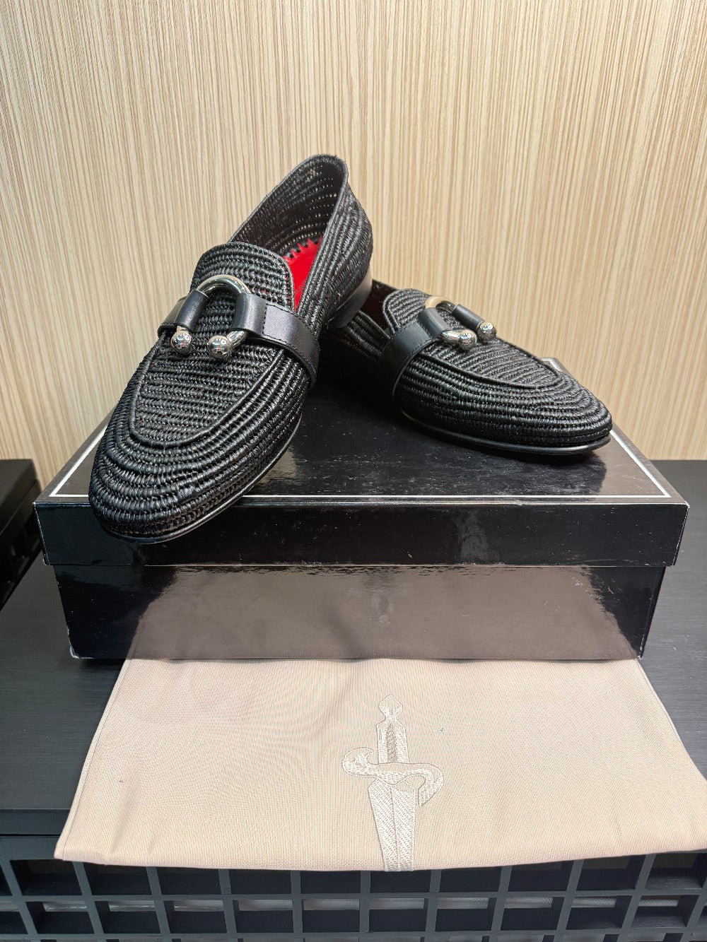 Cesare Paciotti Black Woven Leather Loafers with Signature Hardware – Size 40|128