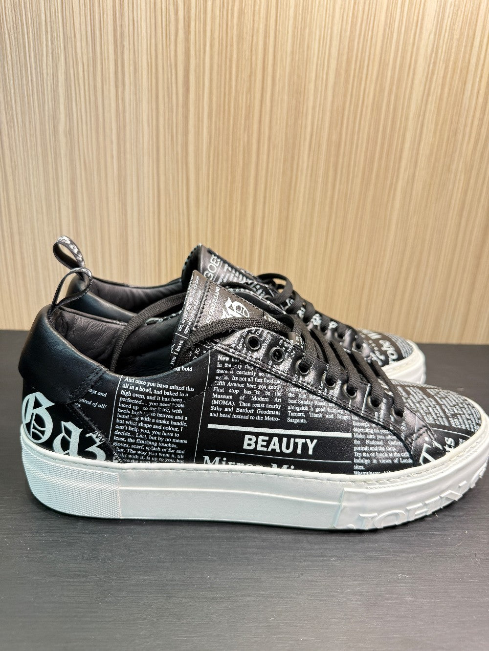 John Galliano Paris Gazette Newspaper Print Leather Sneakers Size EU 40|286