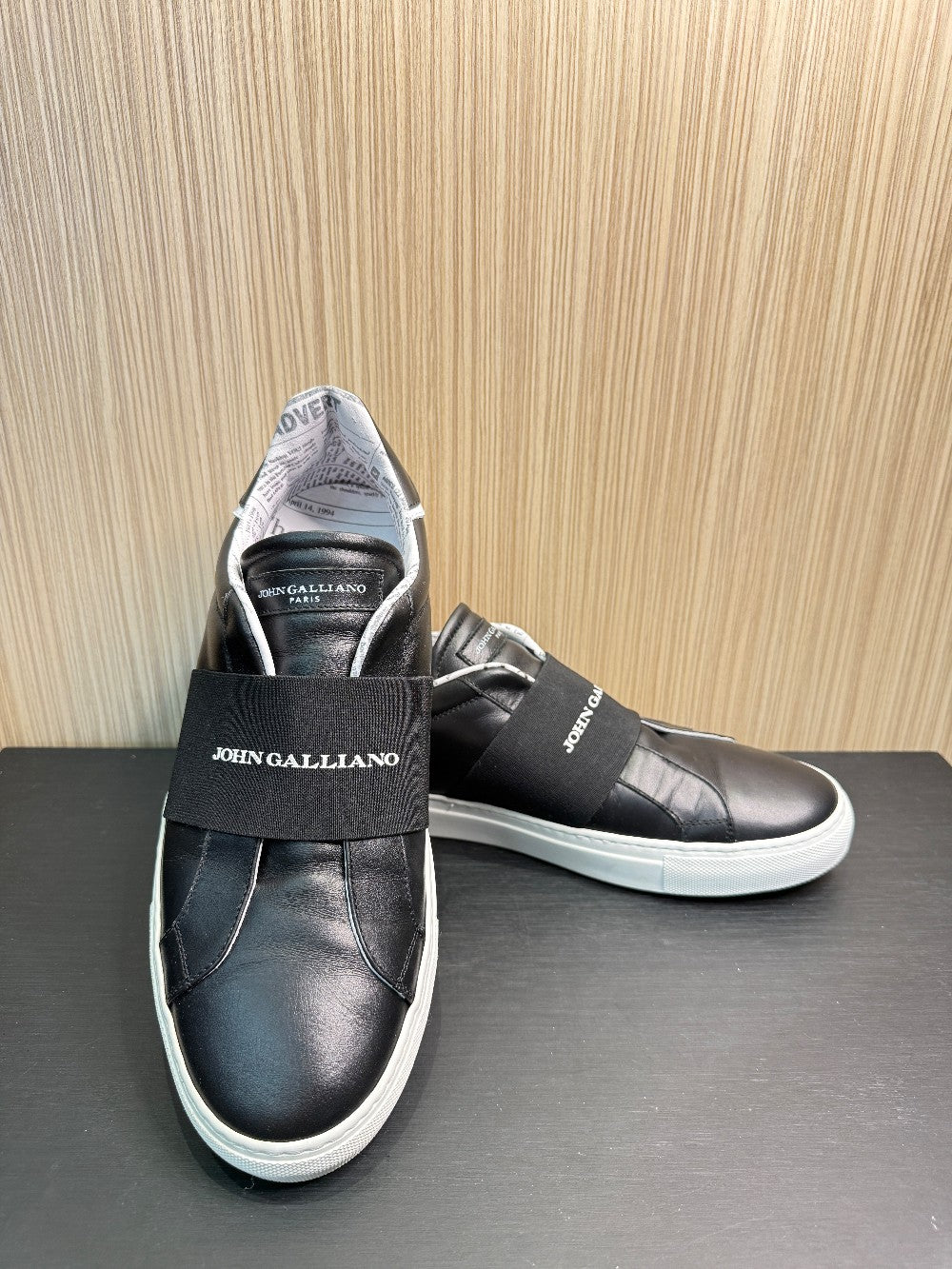 John Galliano Paris Leather Slip-On Sneakers with Logo Strap Size EU 43.5|324