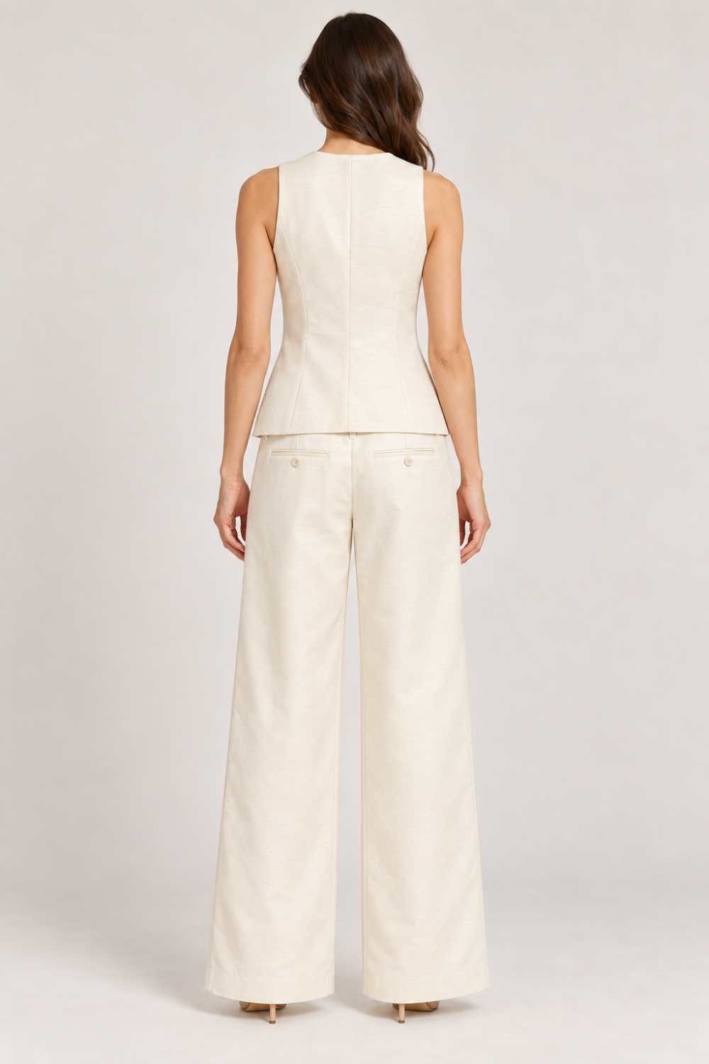 LUMINA Ivory Tailored Vest & Wide-Leg Pants Set — Size S|936