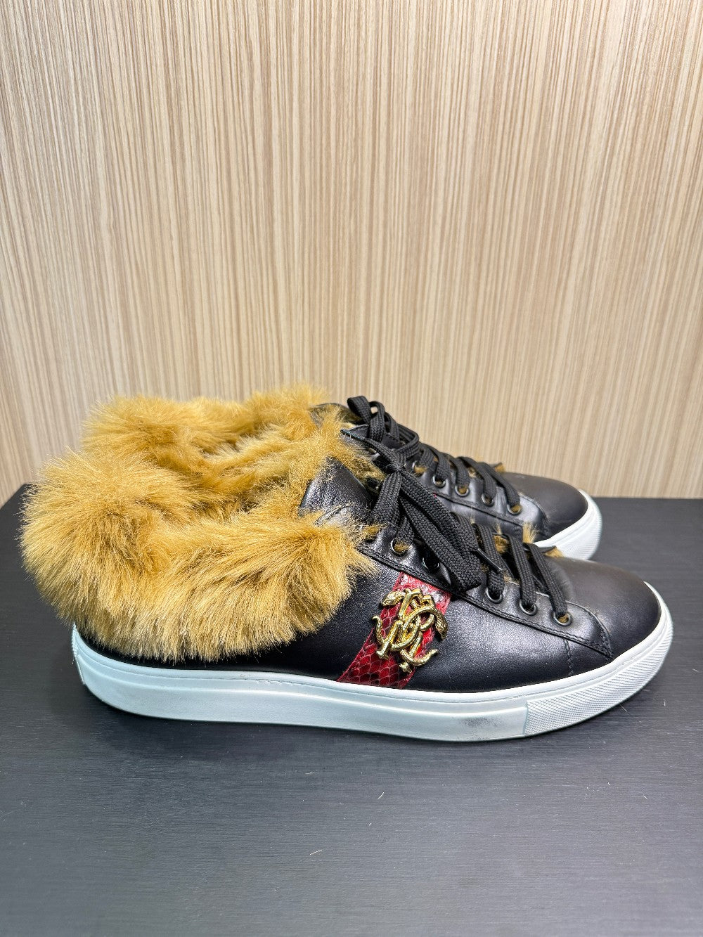 Roberto Cavalli RC100 C Leather Sneakers with Dyed Fur Trim Size EU 43.5|277