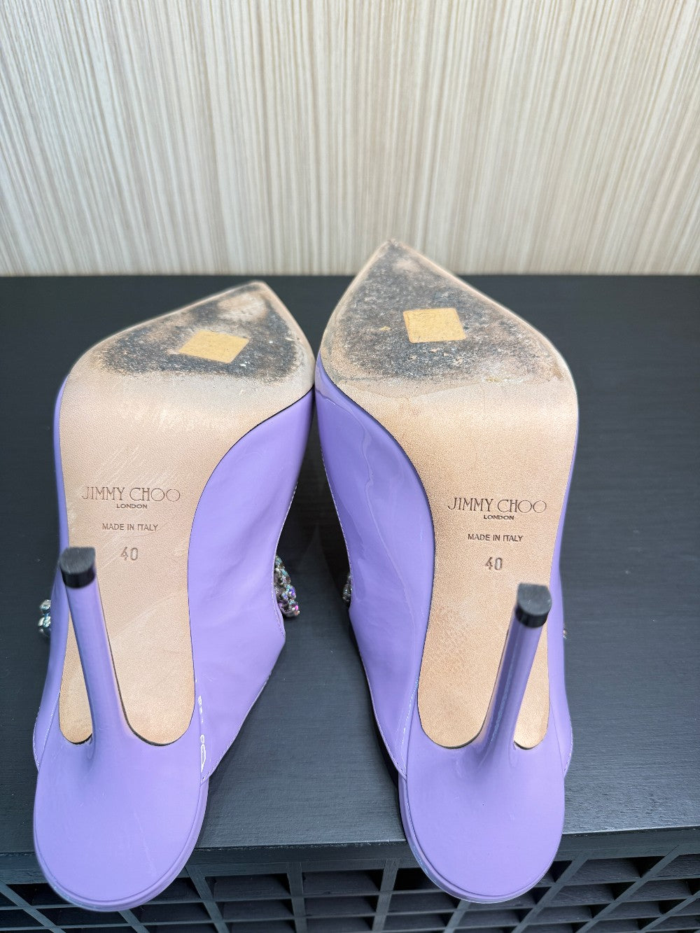 Jimmy Choo Bing Lilac Patent Leather Crystal Strap Mule Pumps Size 40|202