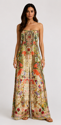 CAMILLA 100% Silk Embellished Floral & Leopard Print Wide-Leg Jumpsuit – Size XL|576
