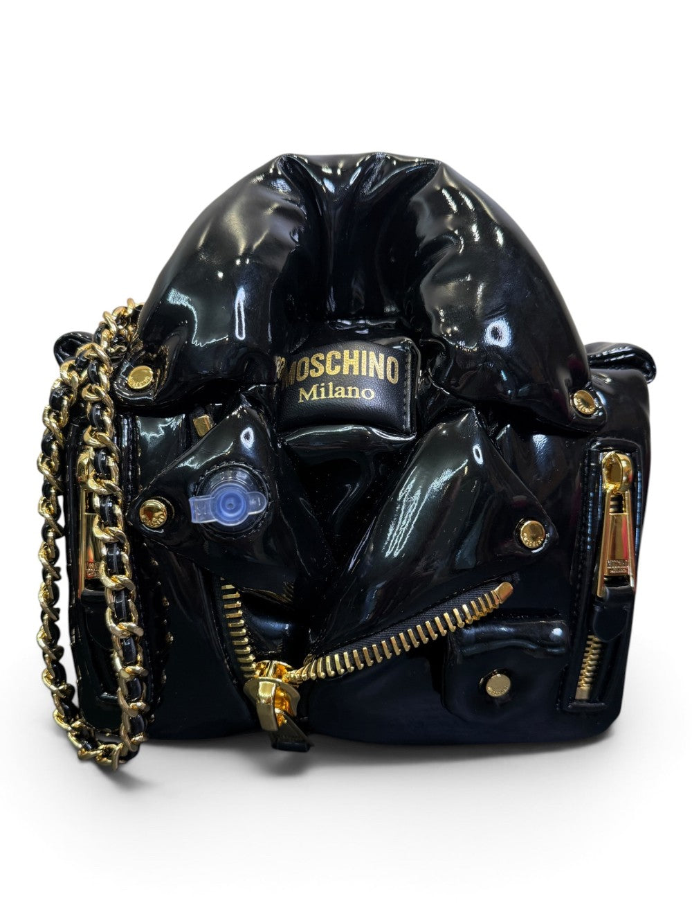 Moschino Milano Biker Jacket Black Leather Shoulder Bag|759