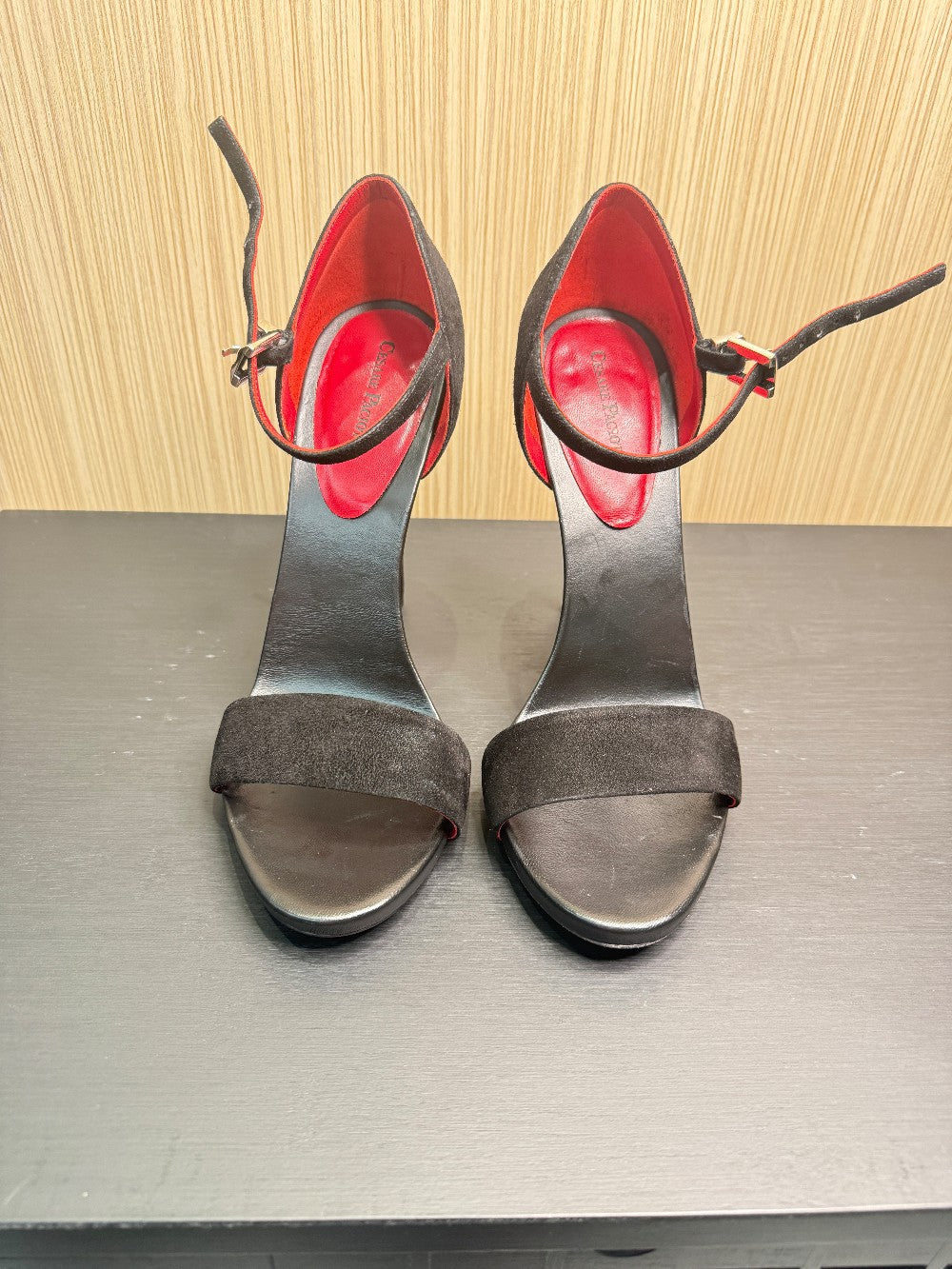 Cesare Paciotti Dagger Heel Black Suede Ankle Strap Sandals – Size 40|109