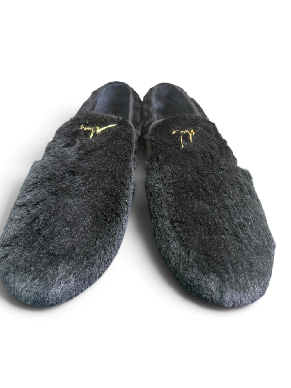 Giuseppe Zanotti Men's Black Rabbit Fur Loafers with Gold Signature – US 11 (EU 44)|992