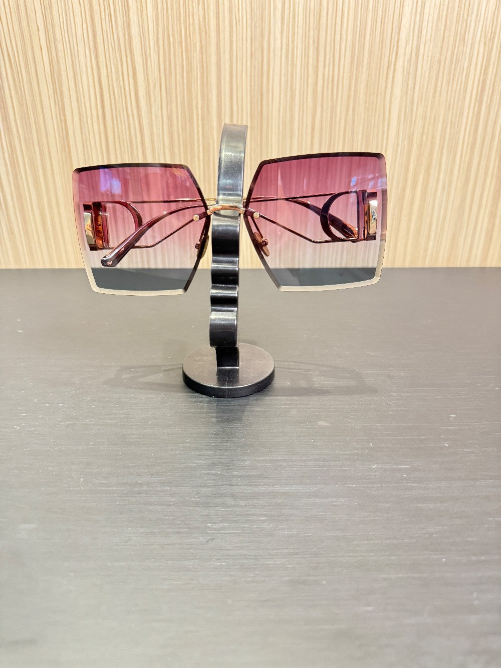 Christian Dior 30Montaigne S2U Oversized Rimless Square Sunglasses – Rose Gold / Burgundy Gradient|384