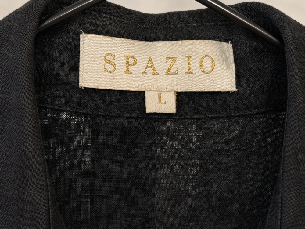 SPAZIO Black 100% Linen Puff Sleeve Blouse – Size L|564