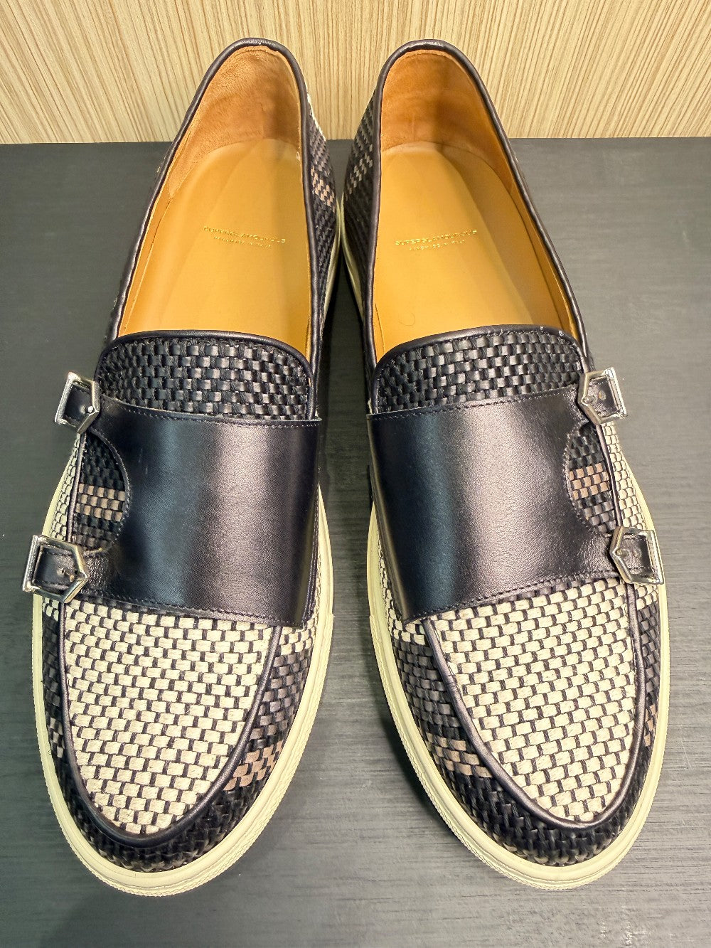 Superglamourous Men's Woven Leather Double Monk Loafers & Matching Belt Set|86