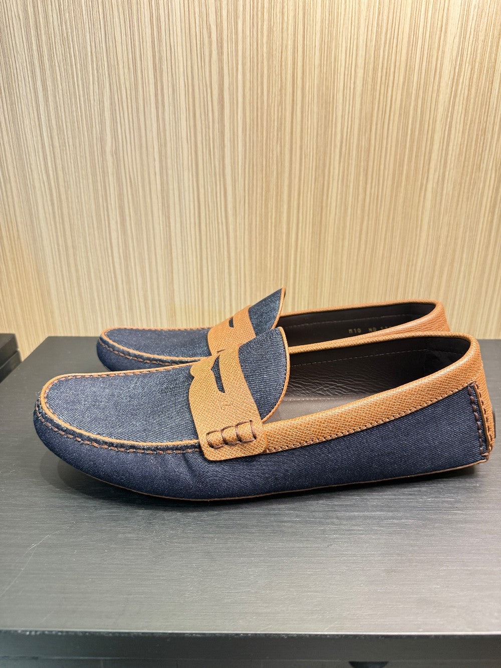 Louis Vuitton Men's Denim & Leather Driver Moccasins Navy/Brown Size US 10|263