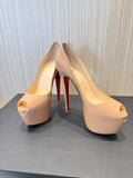 Christian Louboutin Lady Peep 150 Nude Patent Leather Platform Pumps|18