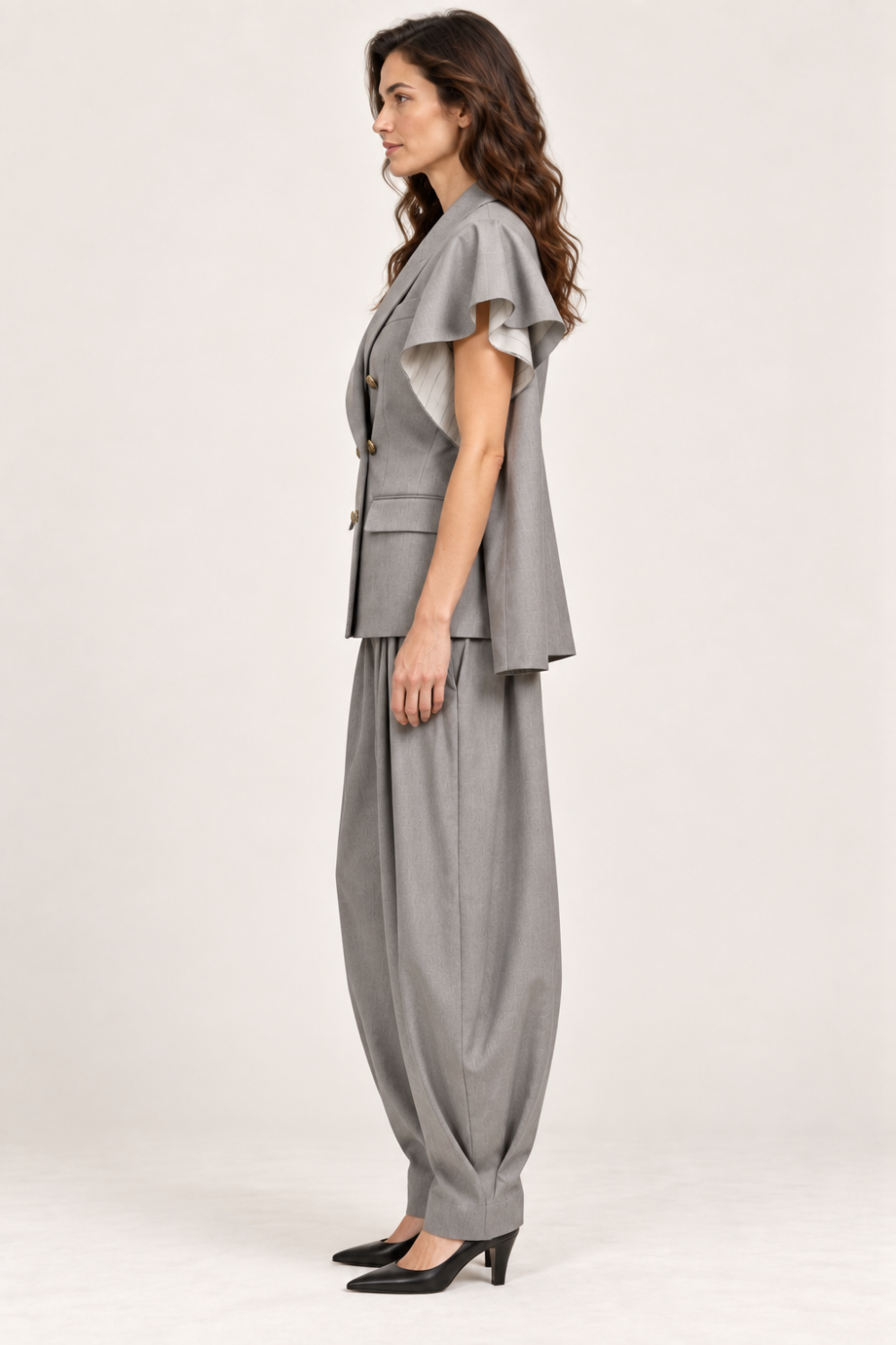 Vicolo Gray Convertible Sleeve Blazer & Balloon Pants Set — Size S|945