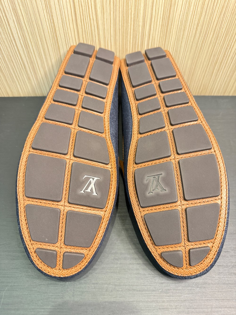 Louis Vuitton Men's Denim & Leather Driver Moccasins Navy/Brown Size US 10|257