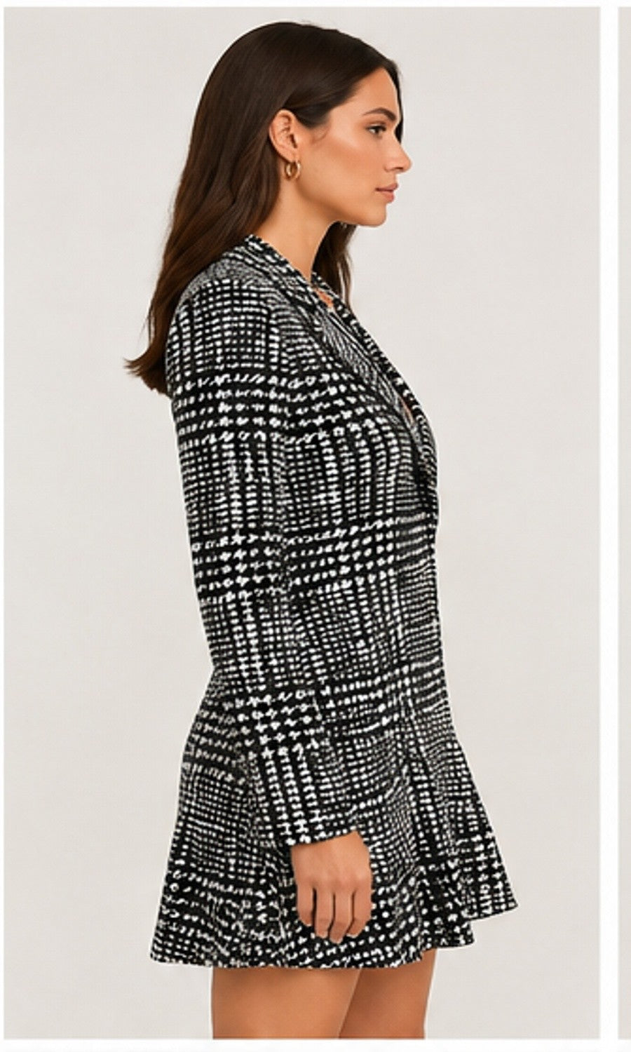 Norma Kamali Black & White Houndstooth Plaid Mini Dress – Size M / 38|555