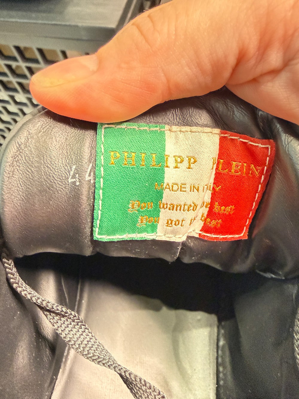Philipp Plein Black Leather Hexagon Logo Sneakers – Size 44|140