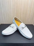 Gucci White Pebbled Leather Horsebit Driver Loafers Size 10.5|192