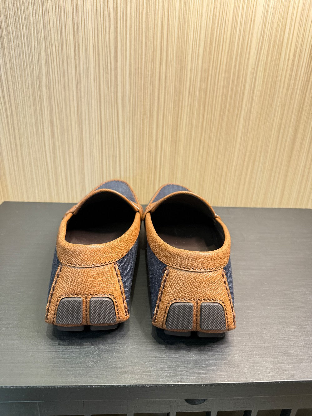 Louis Vuitton Men's Denim & Leather Driver Moccasins Navy/Brown Size US 10|258