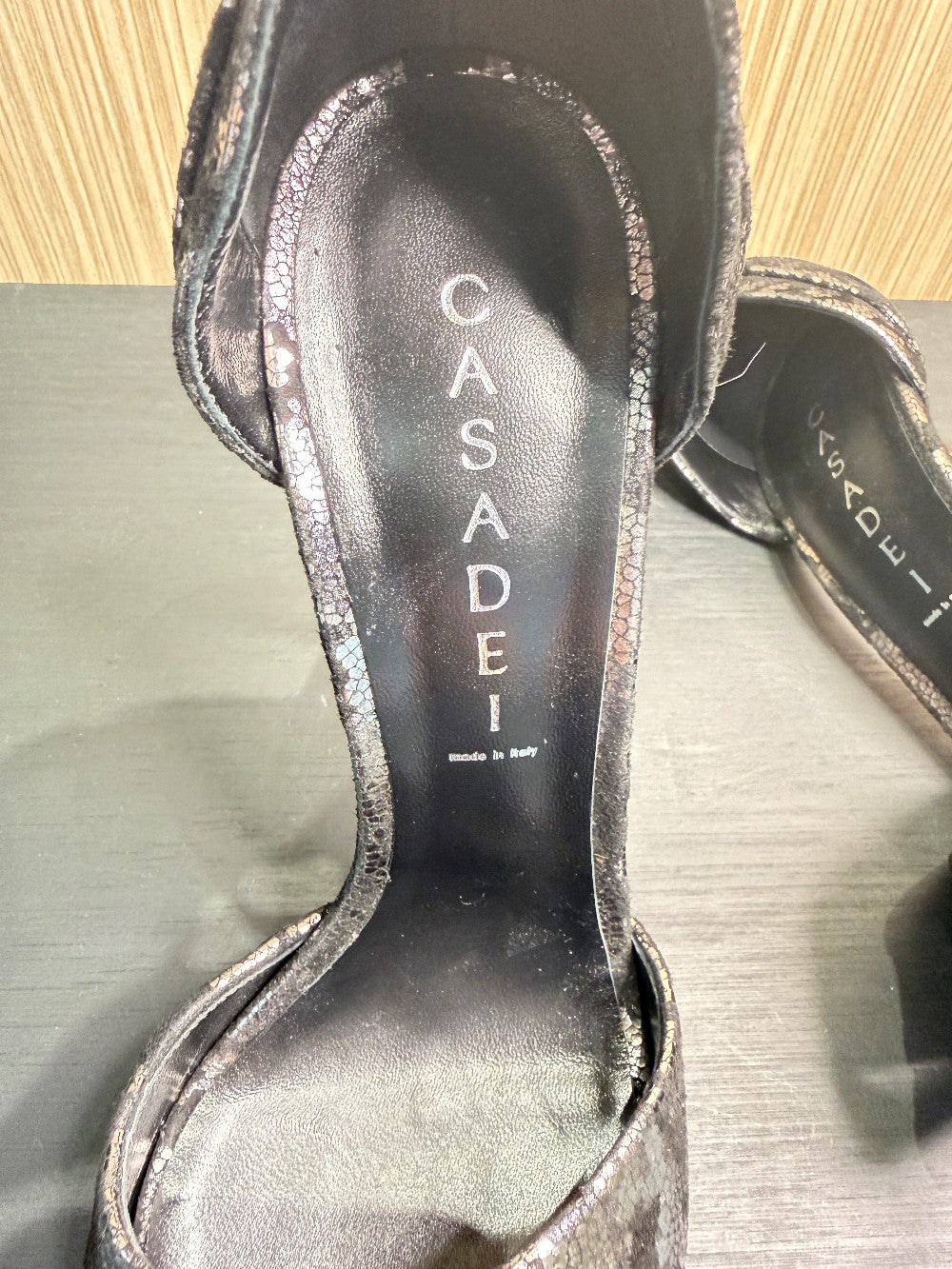 Casadei Metallic Snakeskin-Effect Ankle Strap Sandals|79