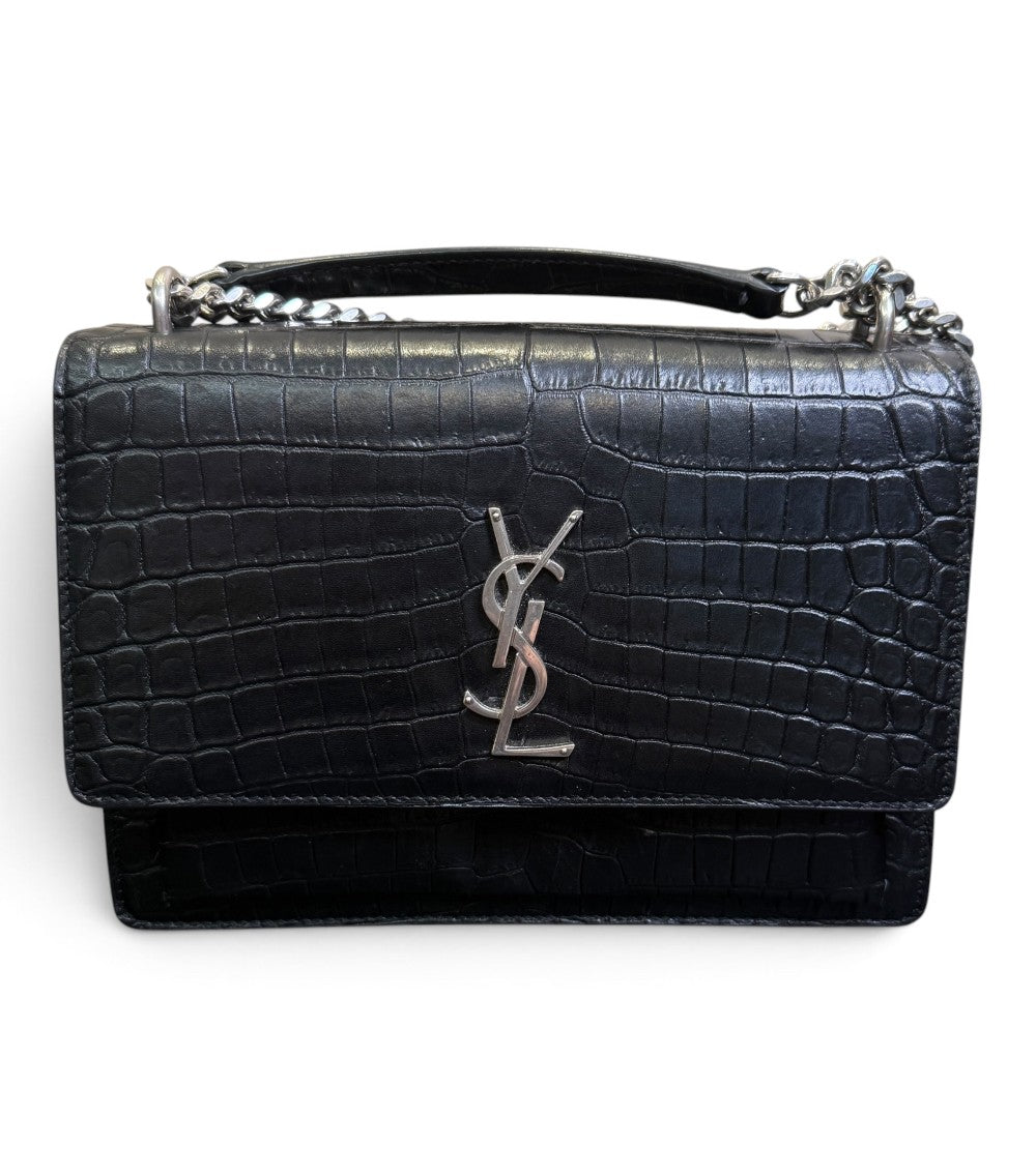 Saint Laurent 2017 Medium Sunset Croc-Embossed Leather Bag|750