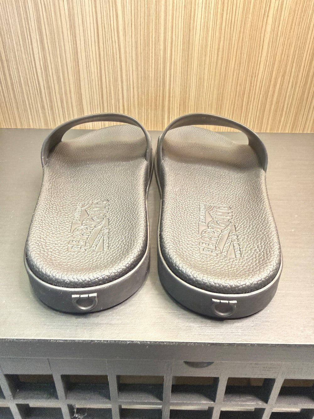 Salvatore Ferragamo Logo Rubber Pool Slides Black Size US Men's 10|244
