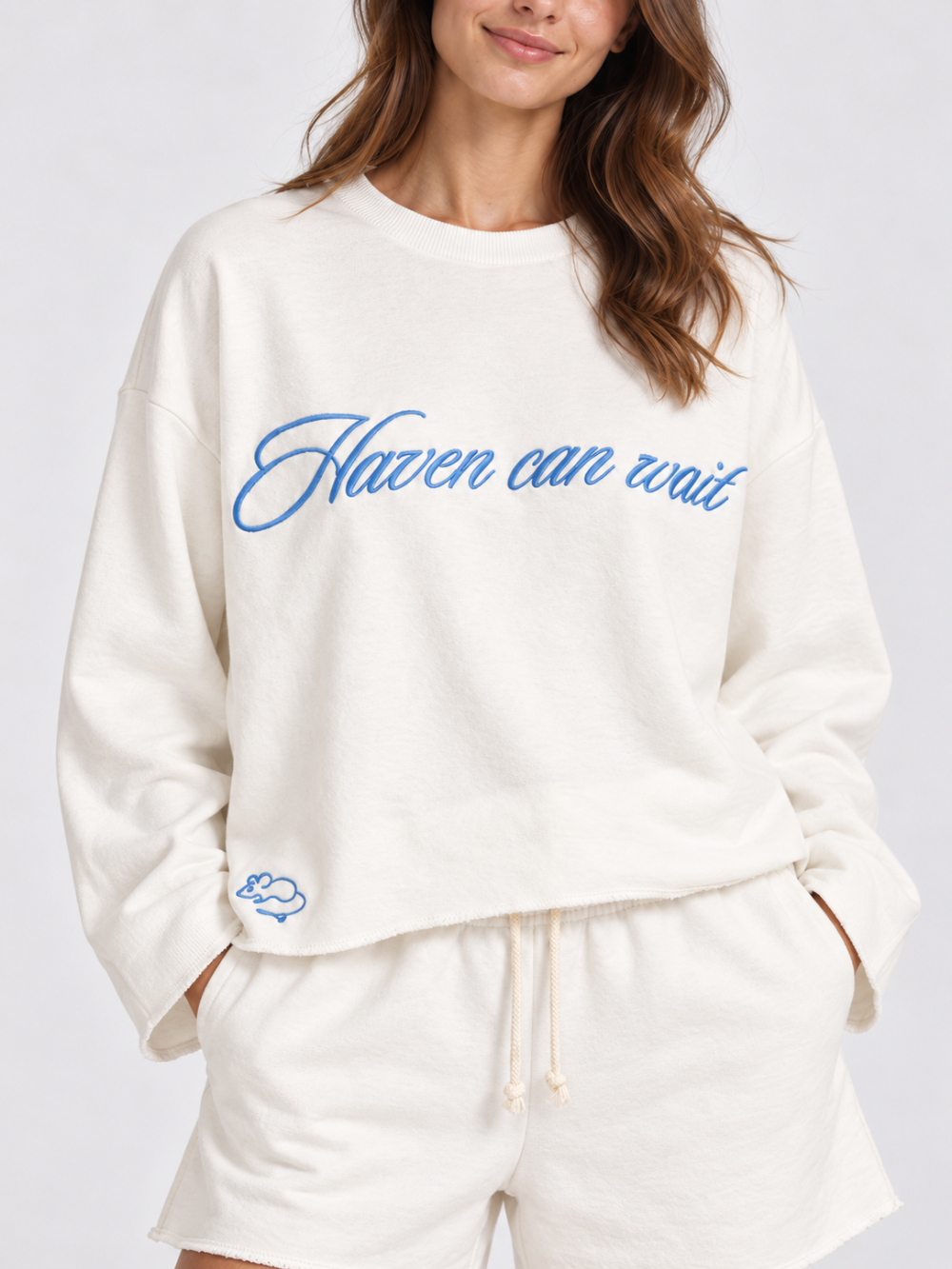 Lazy Mouse “Haven can wait” Cotton Sweatshirt & Shorts Set — S/M|967