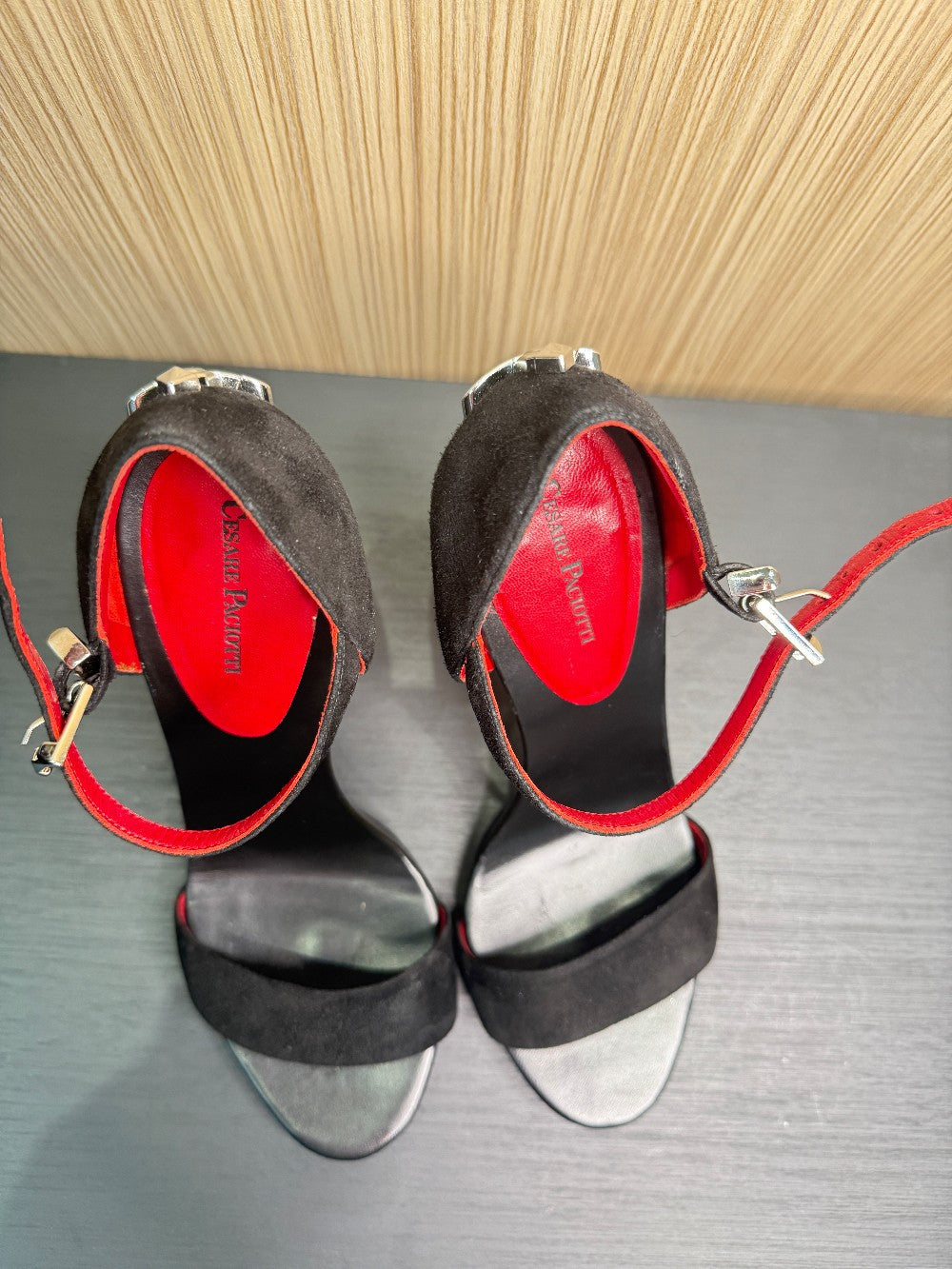 Cesare Paciotti Dagger Heel Black Suede Ankle Strap Sandals – Size 40|113