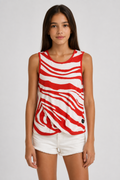 Roberto Cavalli Junior Red & White Printed Sleeveless Top – Size M|586