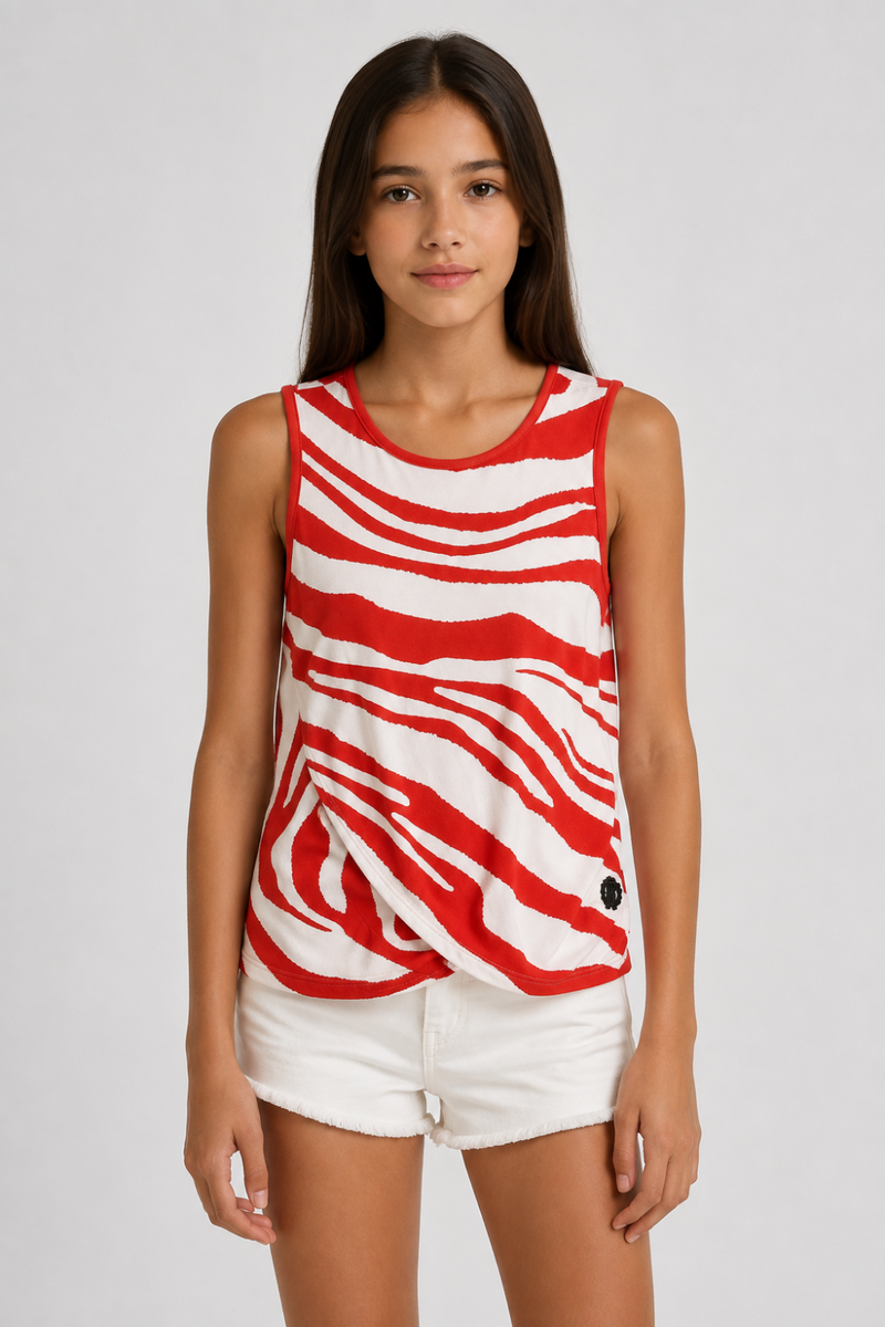 Roberto Cavalli Junior Red & White Printed Sleeveless Top – Size M|586