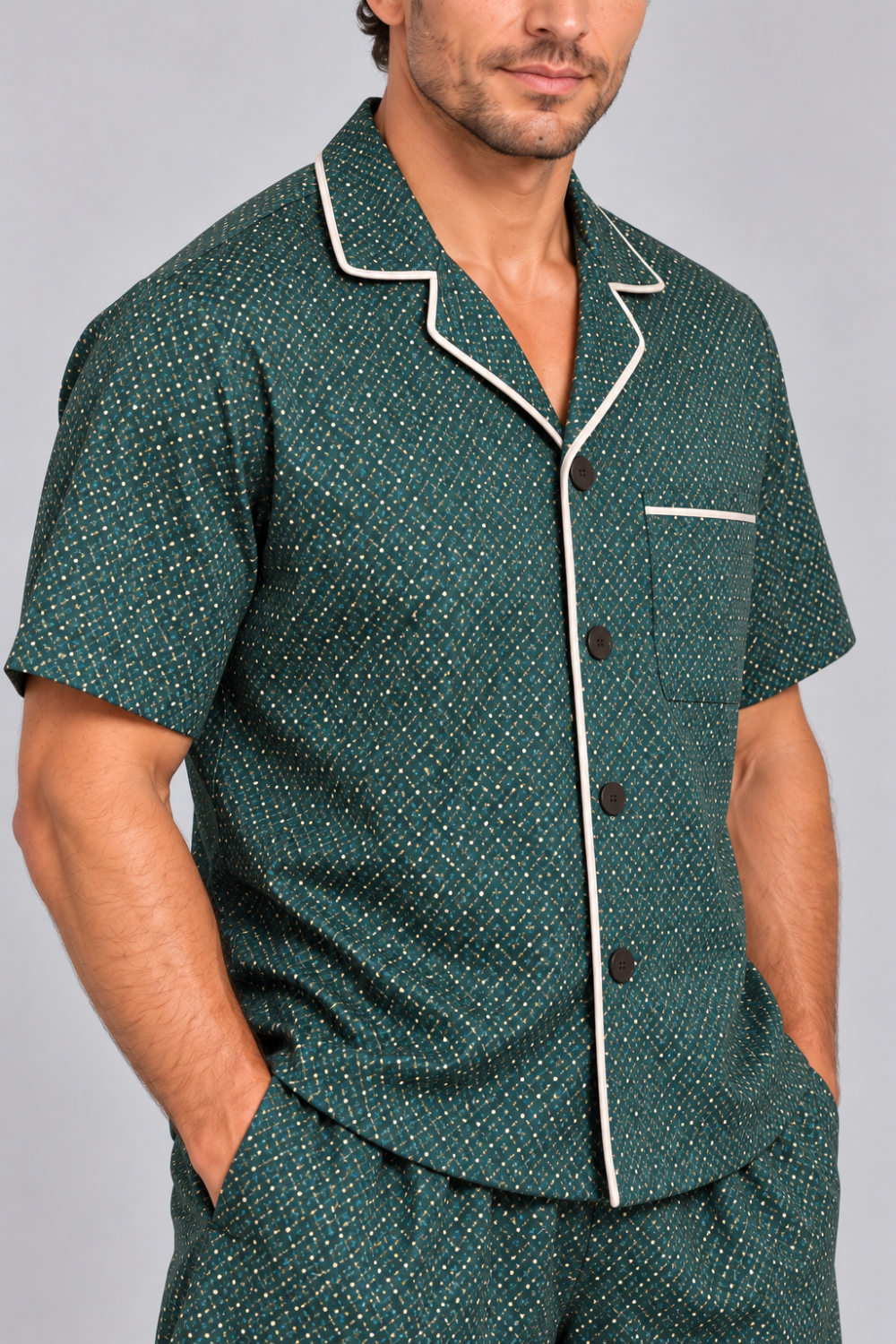G. Novak Men’s Printed Silk Two-Piece Lounge Set – Size 48|893