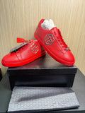 Philipp Plein Red Pebbled Leather Hexagon Logo Sneakers – Size 43|131