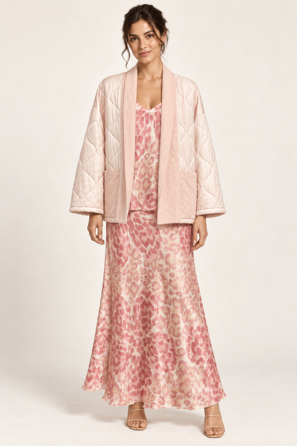 Pink Leopard Print Three-Piece Skirt Set with Quilted Jacket|928