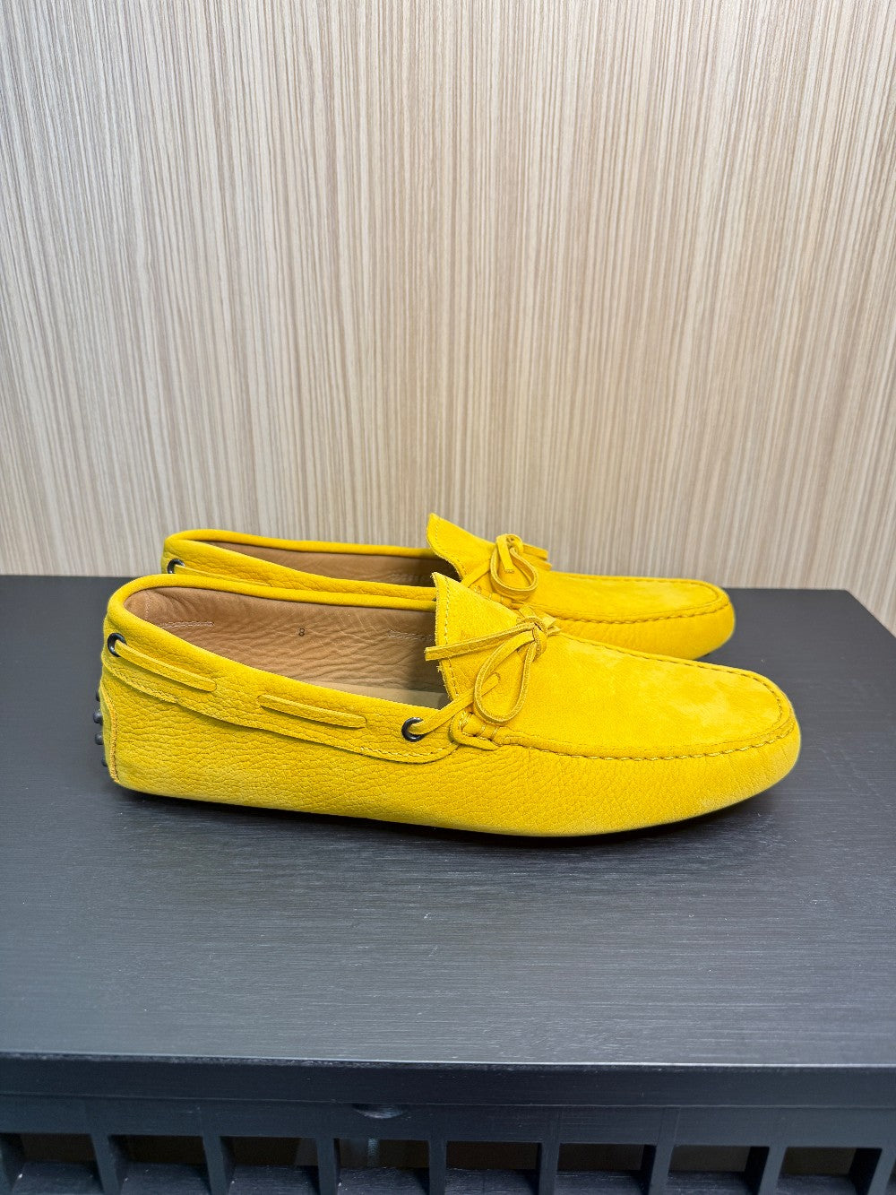 TOD'S Men's Gommino Pebbled Leather Driving Loafers Yellow Size US 8 Brand New with Box & Dust Bag|101