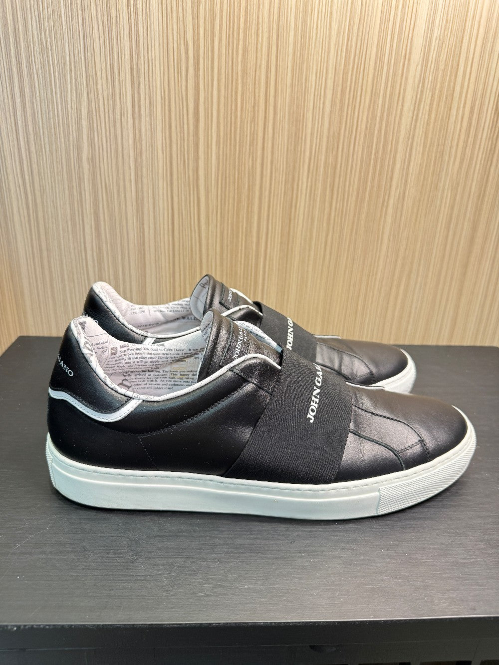 John Galliano Paris Leather Slip-On Sneakers with Logo Strap Size EU 43.5|322