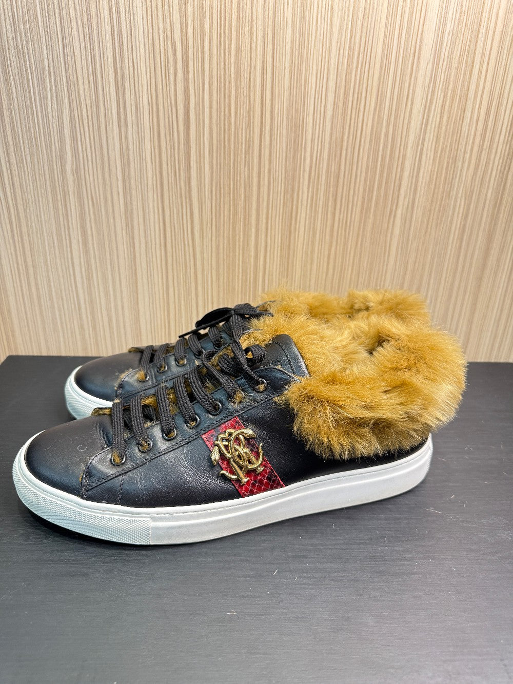 Roberto Cavalli RC100 C Leather Sneakers with Dyed Fur Trim Size EU 43.5|276