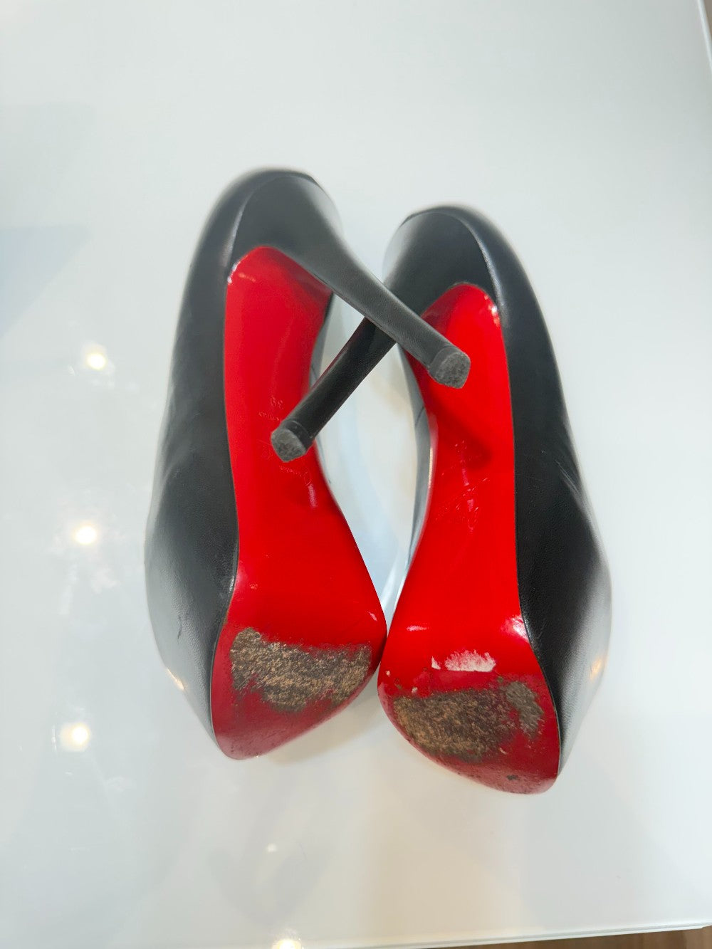 Christian Louboutin Very Prive' 160 Black Leather Peep-Toe Platform Pumps|6