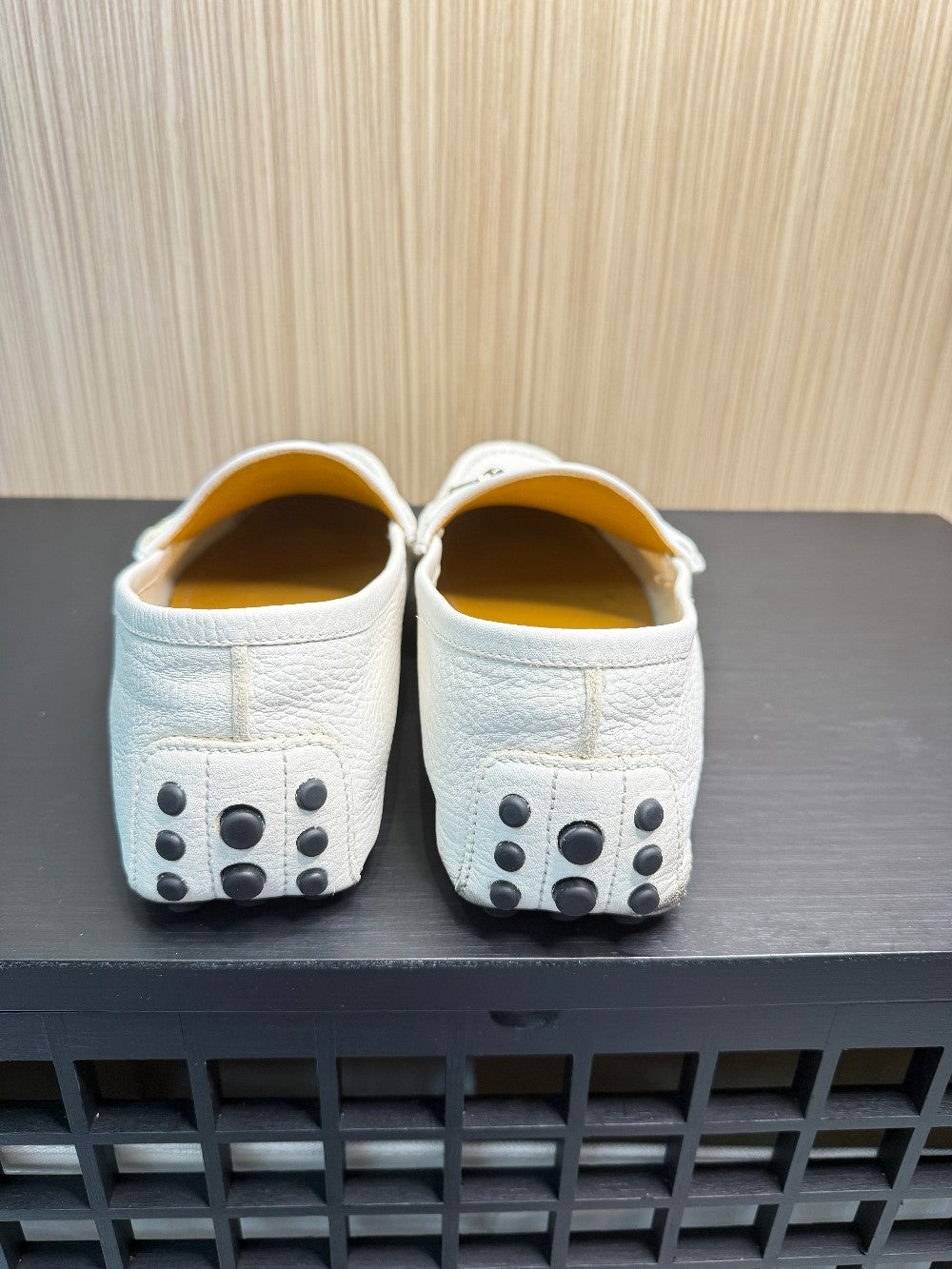 Gucci White Pebbled Leather Horsebit Driver Loafers Size 10.5|190