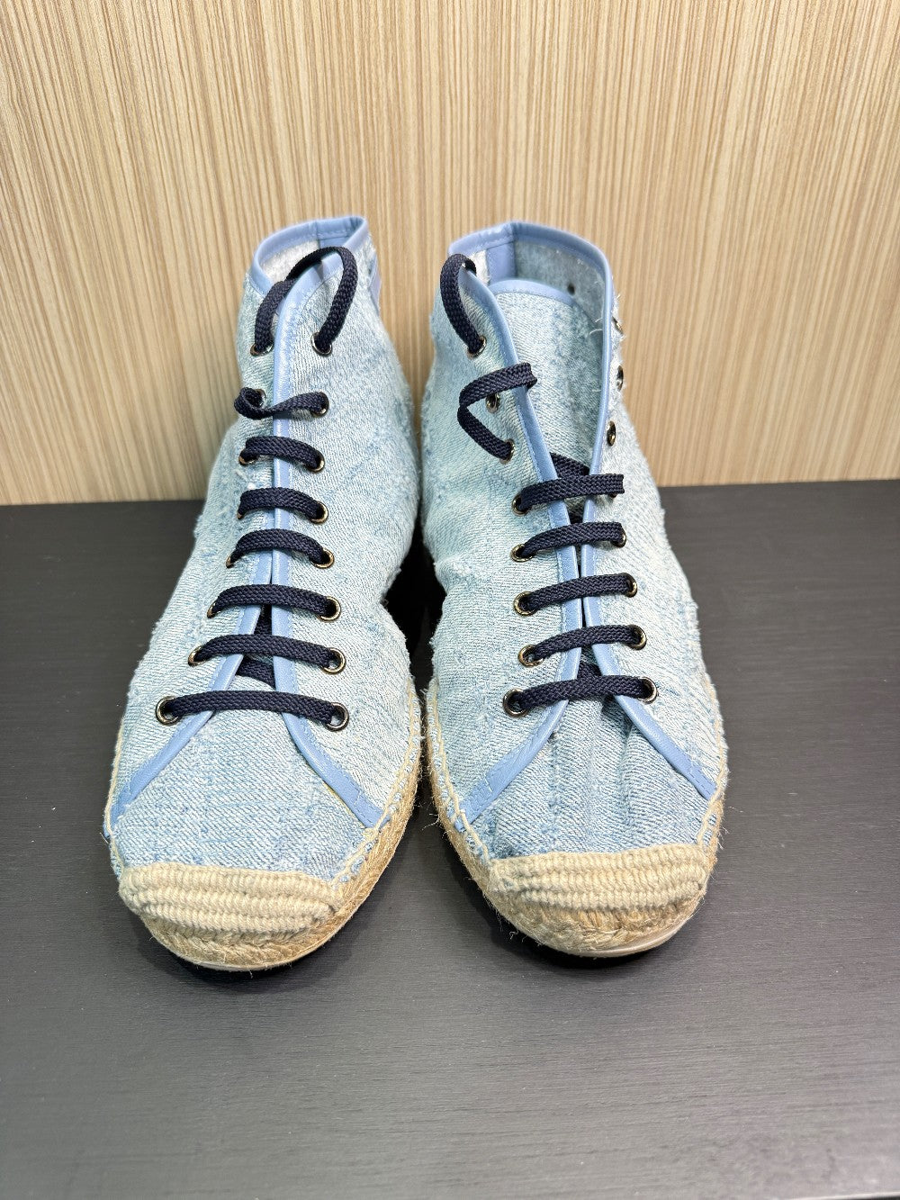 Cesare Paciotti PB301/27T Denim Stone Washed High-Top Espadrille Sneakers Size US Men's 10|255