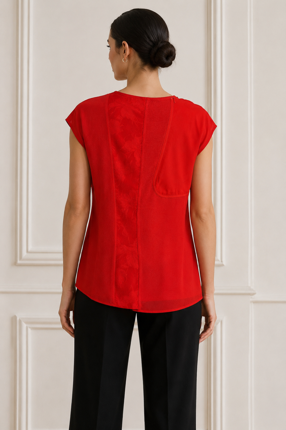 Victoria Beckham Red Silk Draped Floral Panel Top – US 8 / UK 12|543